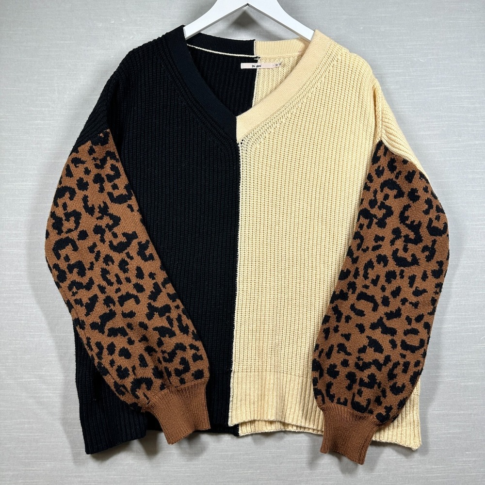 Francescas‎ Sweater Womans Medium Black Color Block Leopard Cozy Knit Mi Ami